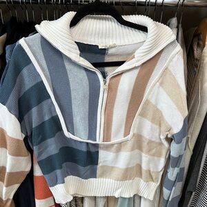 Mystree Blue and Brown Striped Cowl Neck Sweater NEW!!